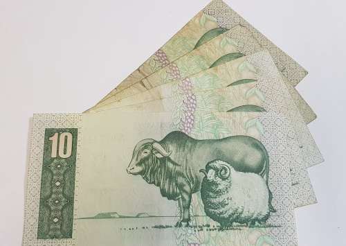 5 South African TEN RAND notes, T.W de Jongh