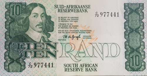 5 South African TEN RAND notes, T.W de Jongh