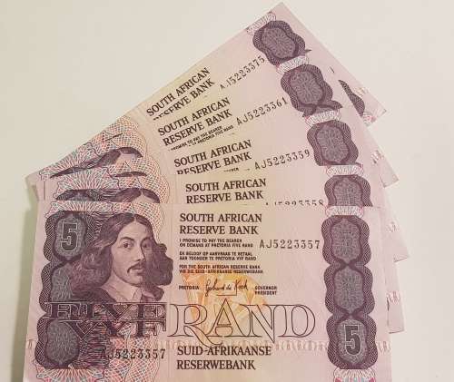 5 South African FIVE RAND notes,GPC de Kock