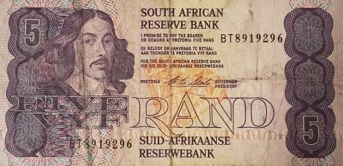SOUTH AFRICAN FIVE RAND BANKNOTE,CL STALS,BT8919296