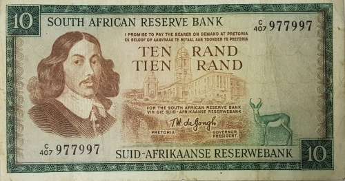 SOUTH AFRICAN TEN RAND BANKNOTE,T.W DE JONGH,977997