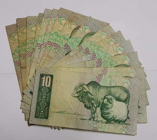 15 SOUTH AFRICAN 10 RAND BANKNOTES,DIFFERENT GOVERNORS