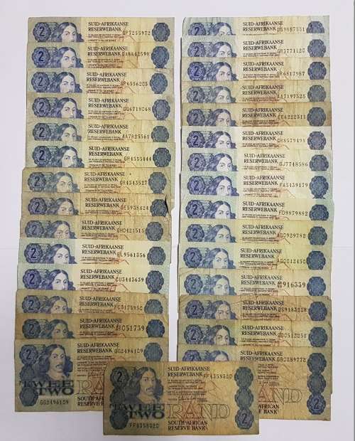 30 SOUTH AFRICAN TWO RAND BANKNOTES,DIFFERENT GOVERNORS