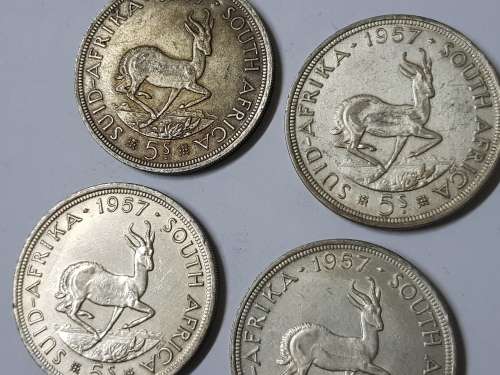 SOUTH AFRICAN 5 SHILLING COINS,1957