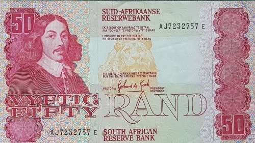SOUTH AFRICAN 50 RAND BANKNOTE,GPC DE KOCK,AJ7232757E