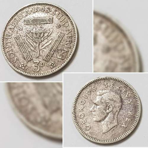 SOUTH AFRICAN THREEPENCE COIN, 1948