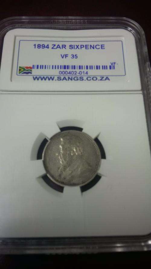 1894 ZAR SIXPENCE VF V35