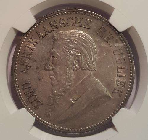 1892 ZAR 5 SHILLING SIGLE SHAFT ****AU58 NGC****