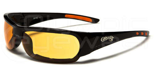 Black Choppers Biker Sunglasses Motorcycle Goggles Orange lens