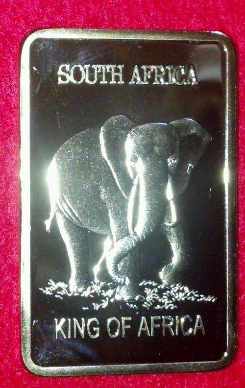 SOUTH AFRICAN ELEPHANT 24K GOLD PLATED 1 OZ. BAR