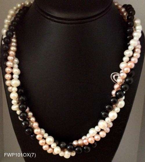 Genuine Pearl Necklace. Freshwater Pearl and Onyx Jewelry. Versatile Necklace.