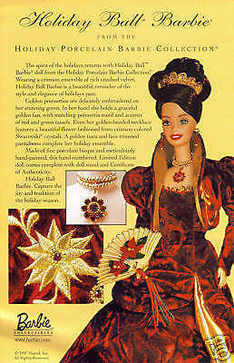 Barbie Collector Limited Edition Fine Handpainted PORCELAIN Holiday Ball Barbie Doll 1997 Reduced!