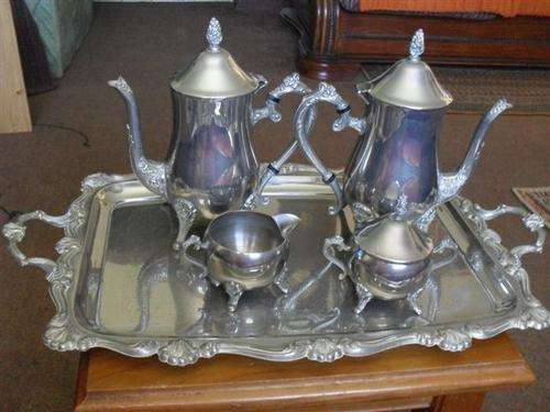 4 PIECE PLATED TEASET ON A TRAY !!!!!!!!!!!!!!