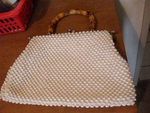 VINTAGE BEADED HANDBAG WITH BAMBOO HANDLE