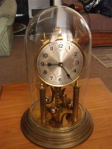 BEAUTIFUL GERMAN BRASS DOME CLOCK WITH GLASS DOME ...SEE DESCRIPTION...