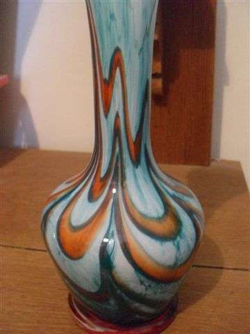 LOVELY MURANO STYLE VASE...BRIGHT COLOURS OVER WHITE GLASS