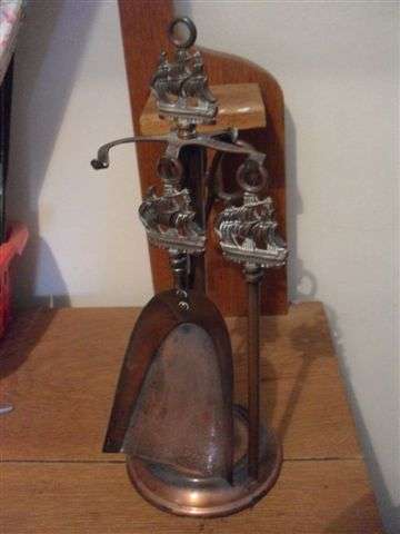 VINTAGE ....3 PIECE COPPER FIRE IRONS ON A STAND