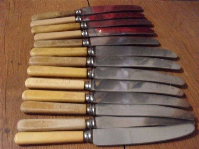 13 VARIOUS VINTAGE BONE HANDLE KNIVES