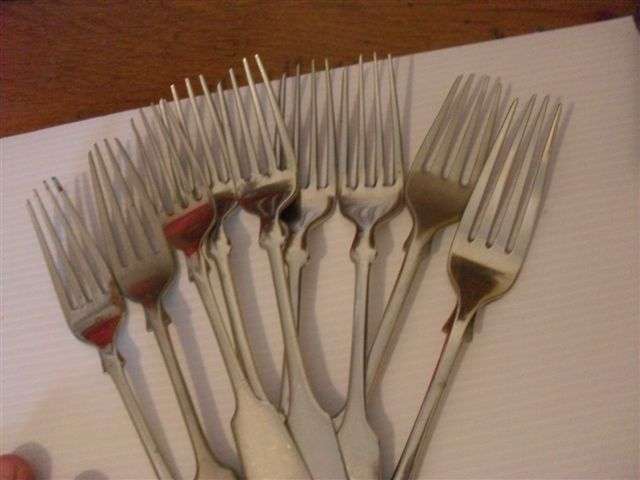 9 VINTAGE FIDDLE PATTERN FORKS (MAYBE GEORGIAN )SEE MARKINGS ....