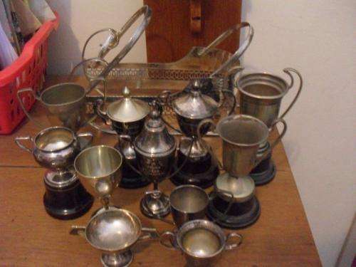 SOME EPNS TROPHIES...AND A SP WINE HOLDER....