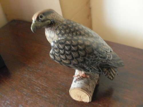 BEAUTIFUL CARVED WOODEN FALCON ON A LOG....LOVELY DETAIL...