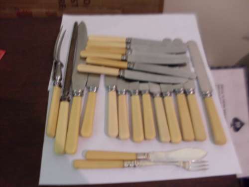 A COLLECTION OF VINTAGE BONE HANDLE KNIVES AND OTHER PIECES