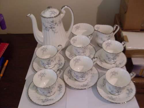 BEAUTIFUL  ....PARAGON DEMITASSE TEASET IN BRIDES CHOICE PATTERN HAS STUNNING SILVER GILDING....