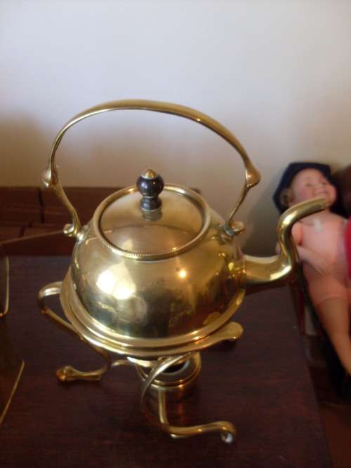 BRASS SPIRIT KETTLE  WITH LID ON A STAND