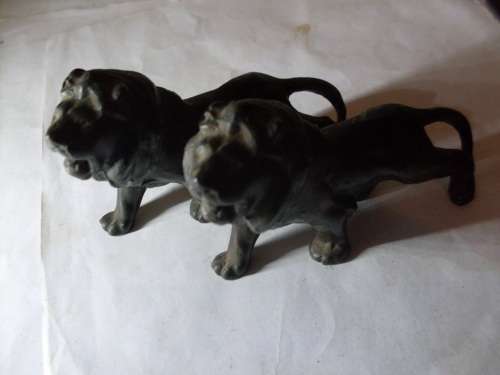 2 BRONZE LION ORNAMENTS