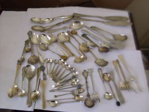 A JOBLOT OF 54 VARIOUS SALT SUGAR AND OTHER TEASPOONS ETC ETC