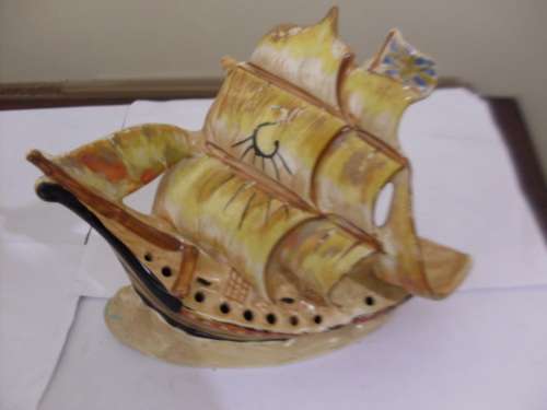 VINTAGE  ORNAMENT ARTHUR WOOD CERAMIC BOAT CIRCA 1930`S....HMS NELSON