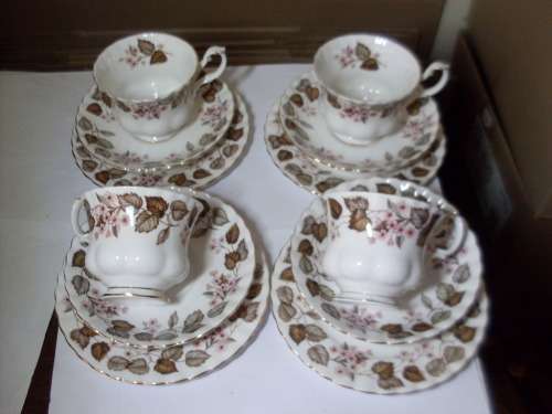 4 X STUNNING ROYAL ALBERT LINDEN LEA TRIOS HERE..ALL FOR 1 BID