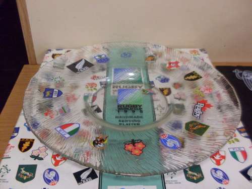 LOVELY COMMEMORATIVE 1995 RUGBY RUGBY WORLD CUP PLATTER/SNACK TRAY