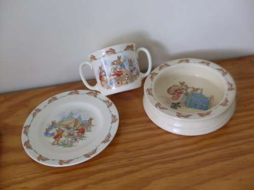 ROYAL DOULTON 3 PETER RABBIT BUNNYKINS PIECES ..CUP SIDE PLATE AND BOWL