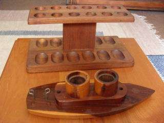 A WOODEN STAND FOR 12 PIPES AND A CARVED BOAT !!!!!!!