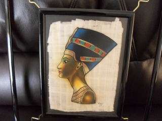 ORIGINAL EGYPTAIN PAPYRUS ART (SIGNED) IN AN UNUSUAL FRAME