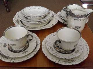 16 ((PIECES))VERY OLD PART TEA SET (( STERLING SILVER ON PORCELAIN ))