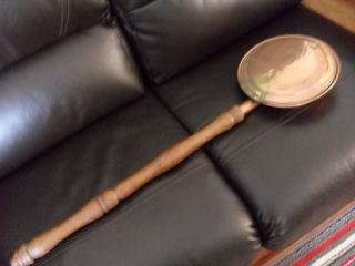 A HUUUUUUUGE COPPER /WOOD AND BRASS DETAIL BED WARMER
