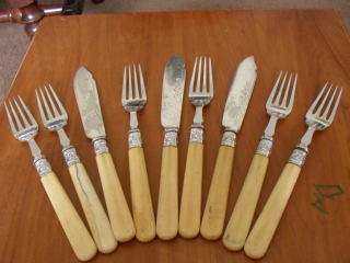 9 HALLMARKED BONE HANDLED EP RODGERS PIECES !!!!  3 KNIVES AND 6 FORKS !!!!!!