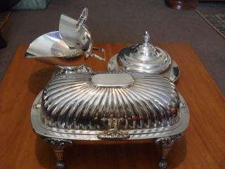 SP 4 FOOTED RECTANGULAR DOME BUTTER DISH WITH GLASS INNER AND MORE