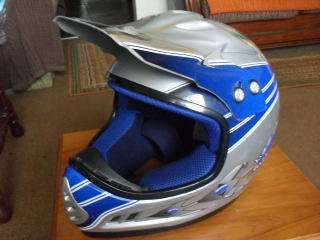 BLUE AND SILVER VR 1 OPEN FACE HELMET SIZE MEDIUM