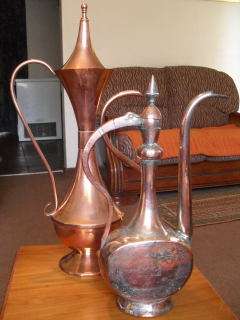 2 X  HUGE VINTAGE COPPER AND TURKISH COFFEE POTS !!!!!! SEE DESCRIPTION