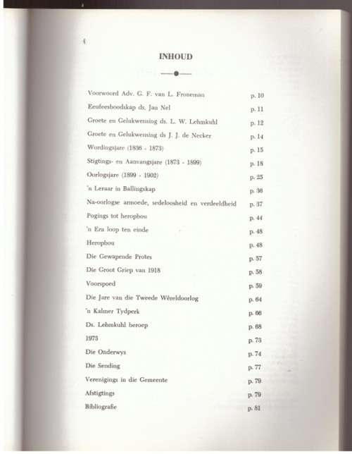 Ons Eerste Eeu, Die geskiedenis van die Frankfort gemeente 1873-1973, OVS