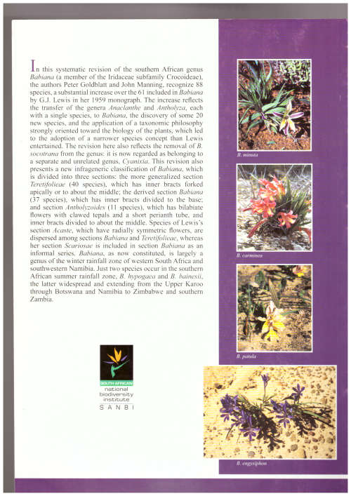 A revision of the Southern African genus Babiana, Iridaceae: Crocoideae