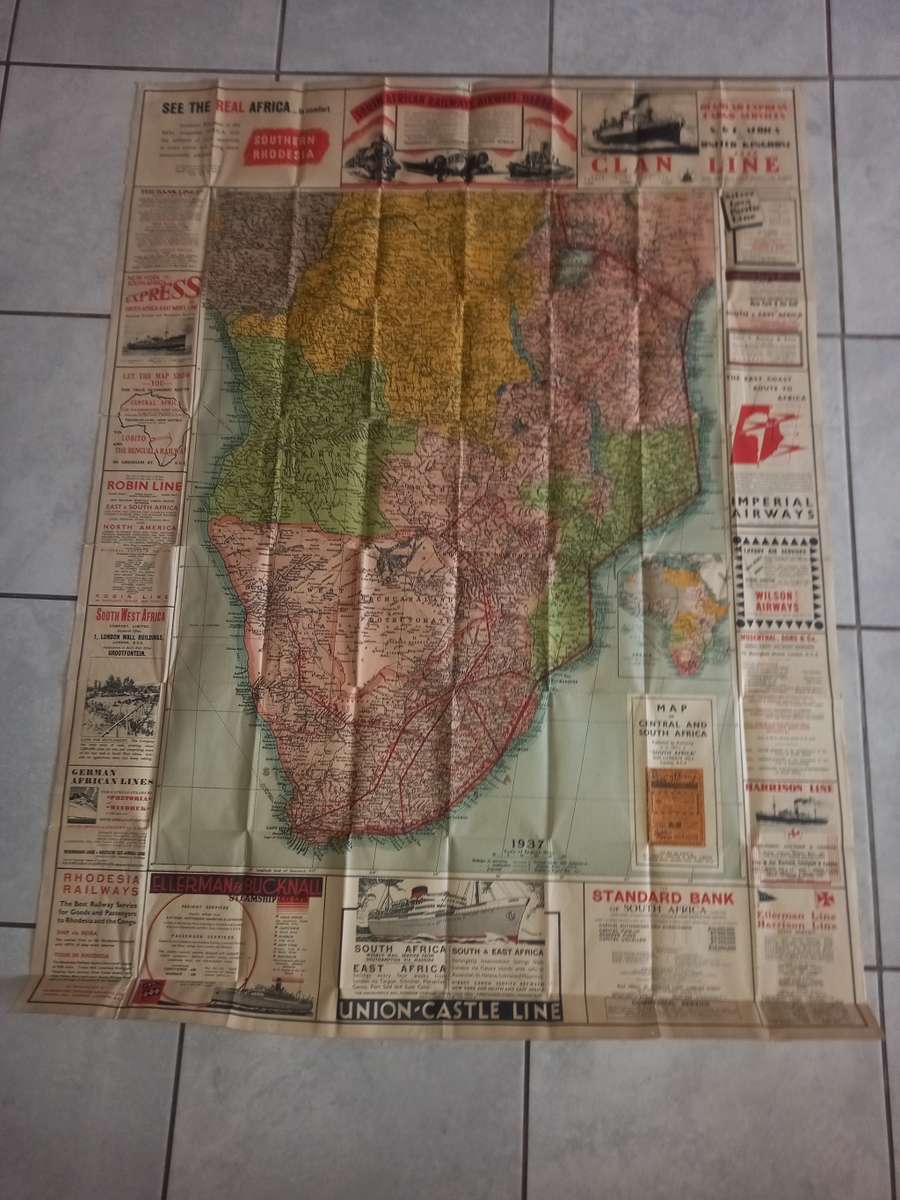 The South Africa map of Central and South Africa 1937 (large)