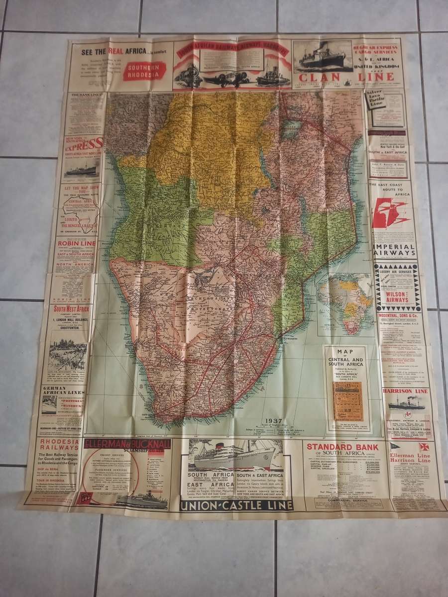 The South Africa map of Central and South Africa 1937 (large)