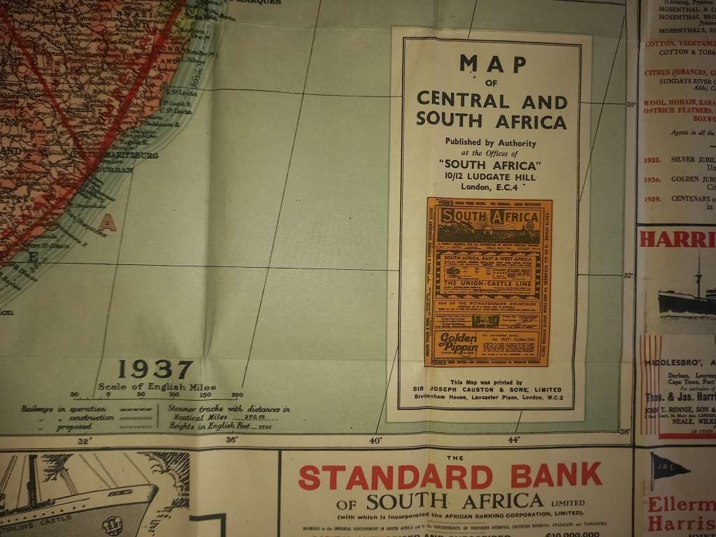 The South Africa map of Central and South Africa 1937 (large)