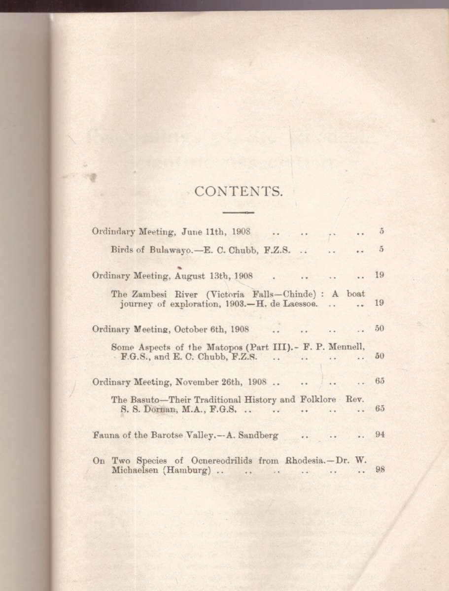 Proceedings of the Rhodesia Scientific Associations, volume VIII. Part 1 - 1908