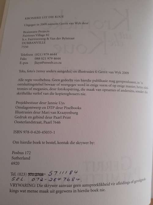 Kronieke uit die Koue :  Ware vertellings uit Sutherland : Gerrit Palmietfontein