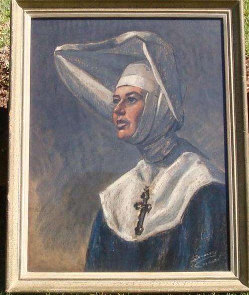 Large, Framed under glass, Pastel Portrait "Sister Bonaventure"1958 Signed